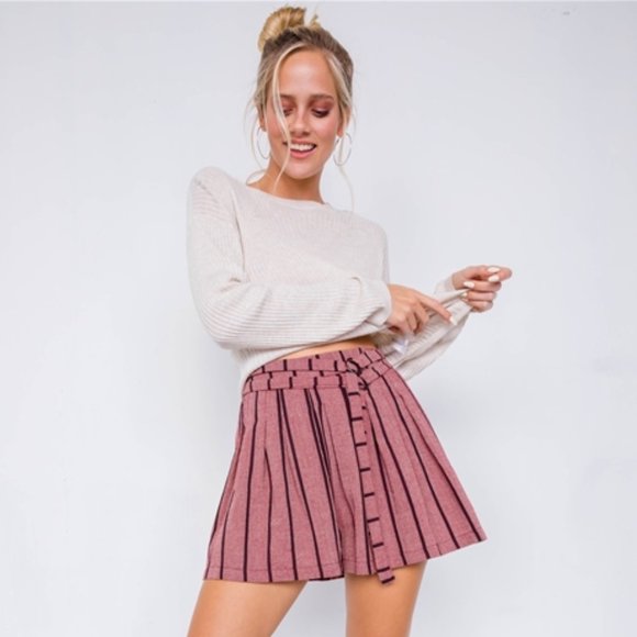 ♥️ Mauve Striped High-Waist Shorts - Picture 7 of 12